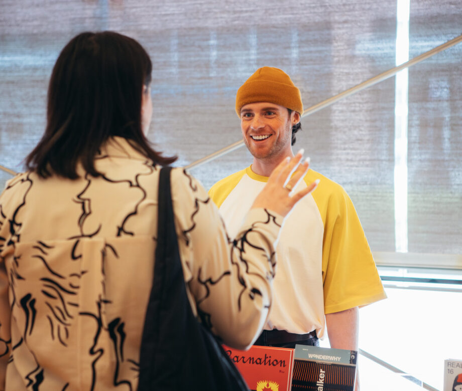 Photo of two people talking